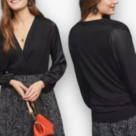 NWOT ANTHRO | Kesia Surplice Mixed Media Blouse - Picture 3 of 4